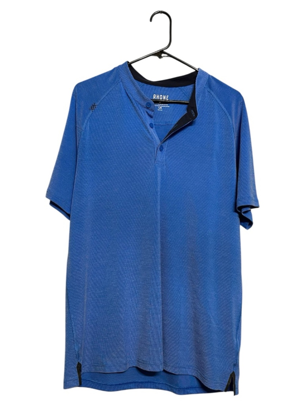 Rhone Delta Pique band collar Henley Shirt Mens Lrg Royal Blue